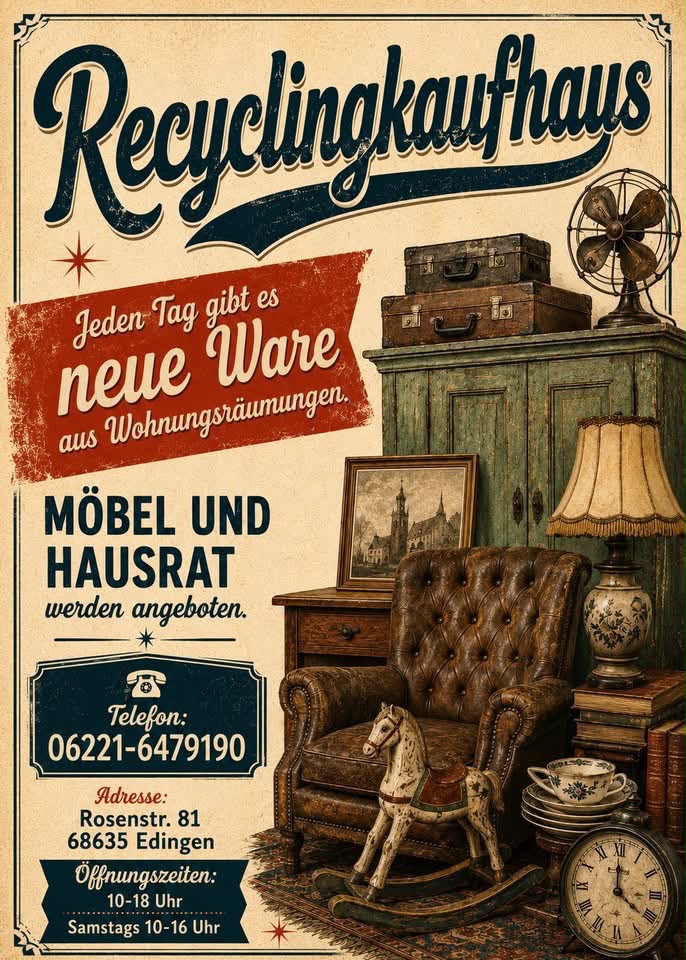 Historisch gestaltetes Motiv des Recyclingkaufhauses