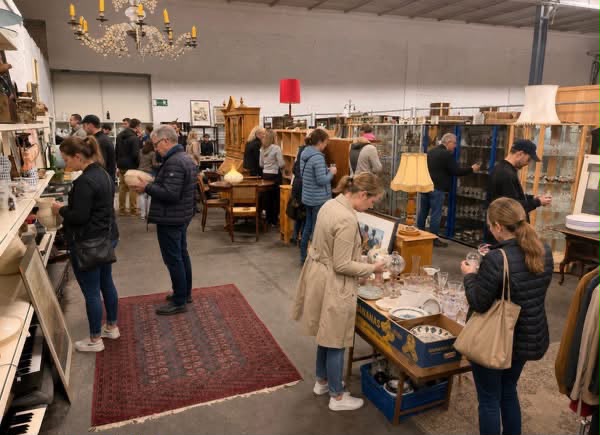 Kundinnen und Kunden beim Stöbern im Recyclingkaufhaus Neu-Edingen
